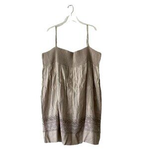 Twin Set Simona Barbieri Linen Dress Spaghetti Strap Beaded Accent Sz L Smocked